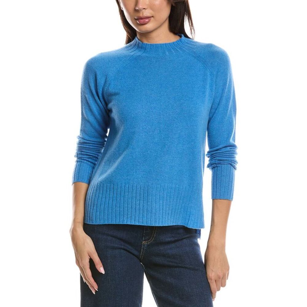 Forte Cashmere Womens  Hi Low Rib Trim Funnel Neck 100% Cashmere Sweater, Purple